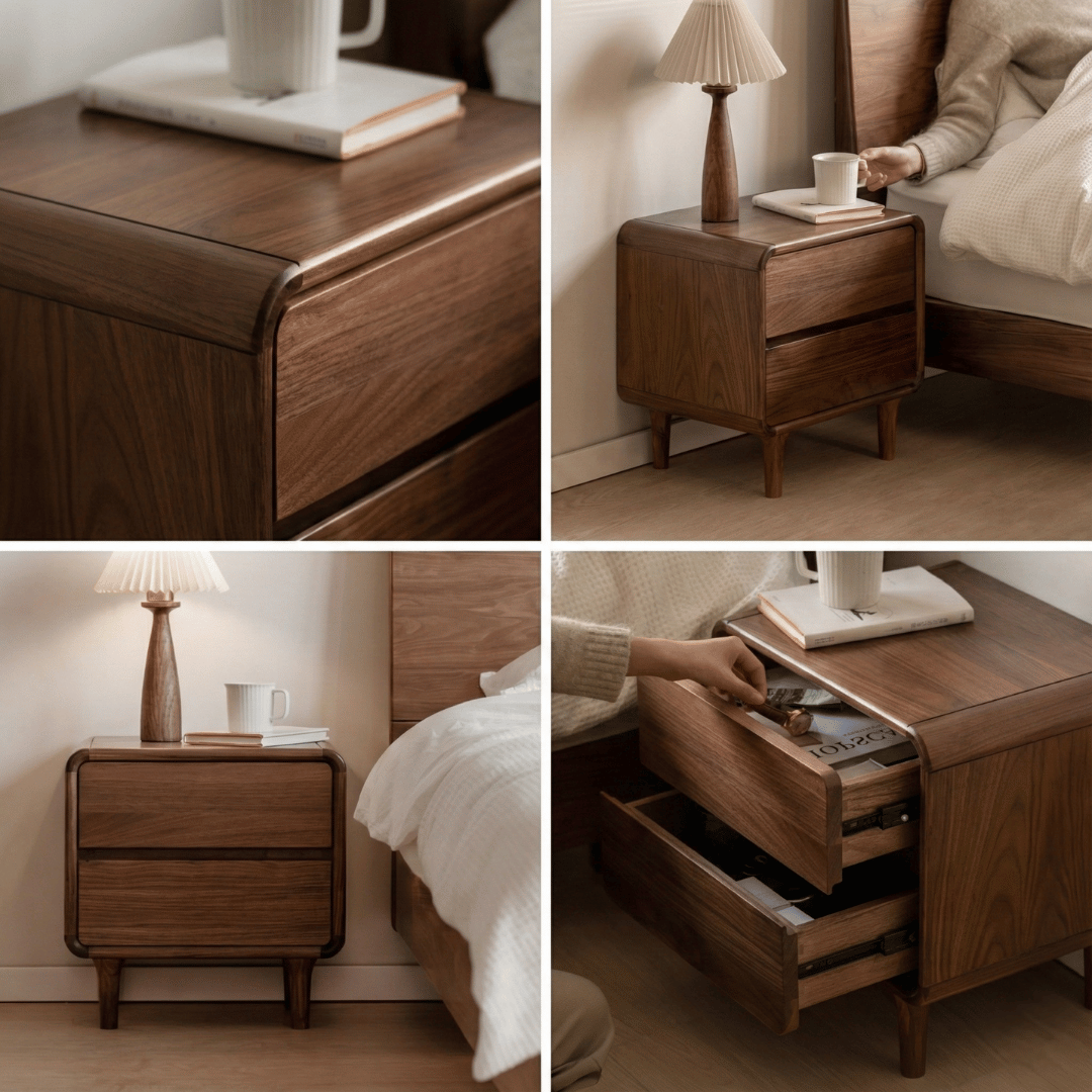Nordic Walnut - Two-Drawer Nightstand in Solid Walnut