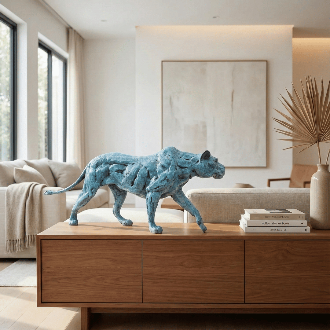 STRIDING PANTHER SCULPTURE | Oxidized Bronze