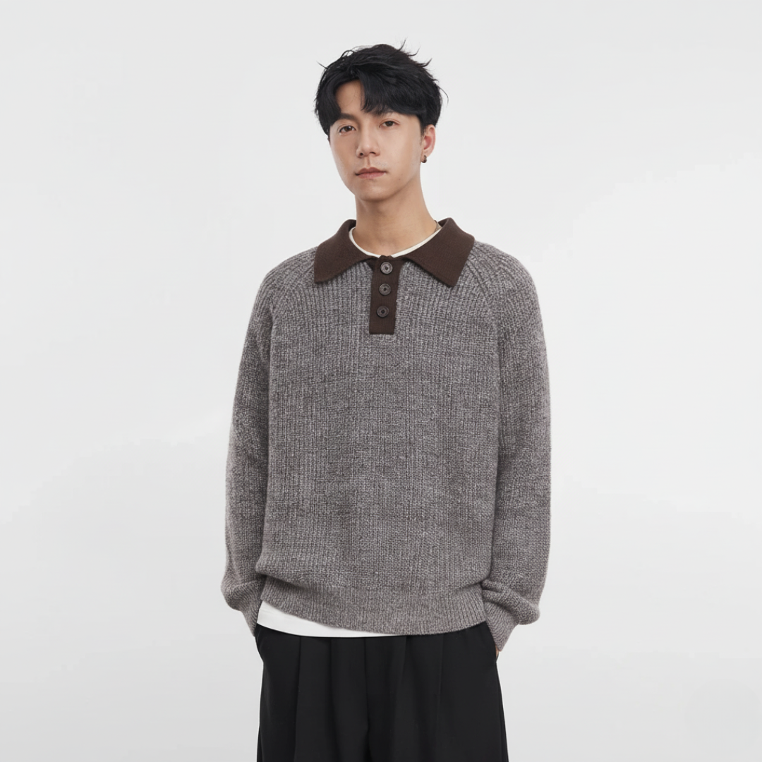 Retro Henley Collar Sweater