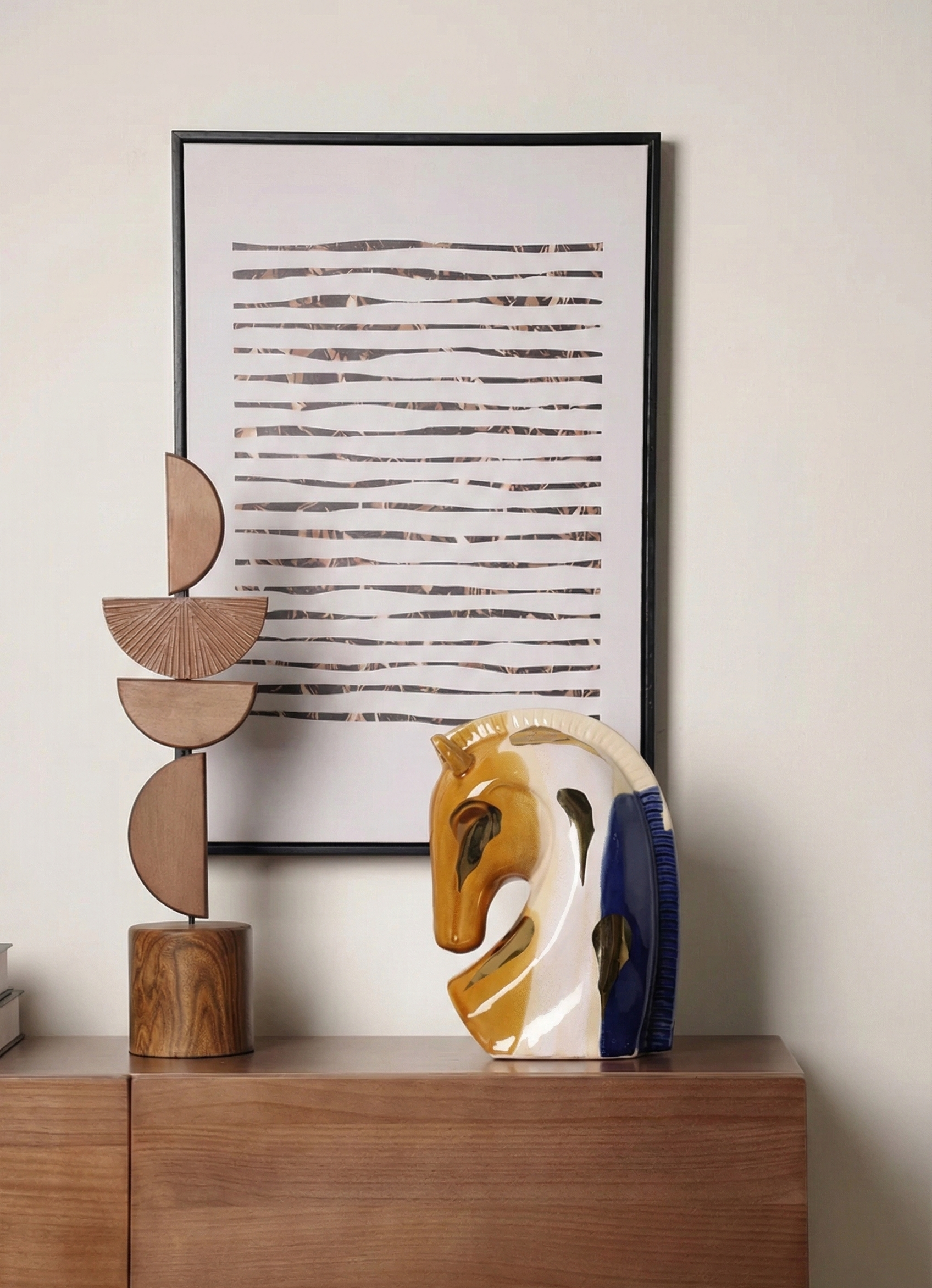 Tricolor Elegance - Abstract Ceramic Horse Sculpture