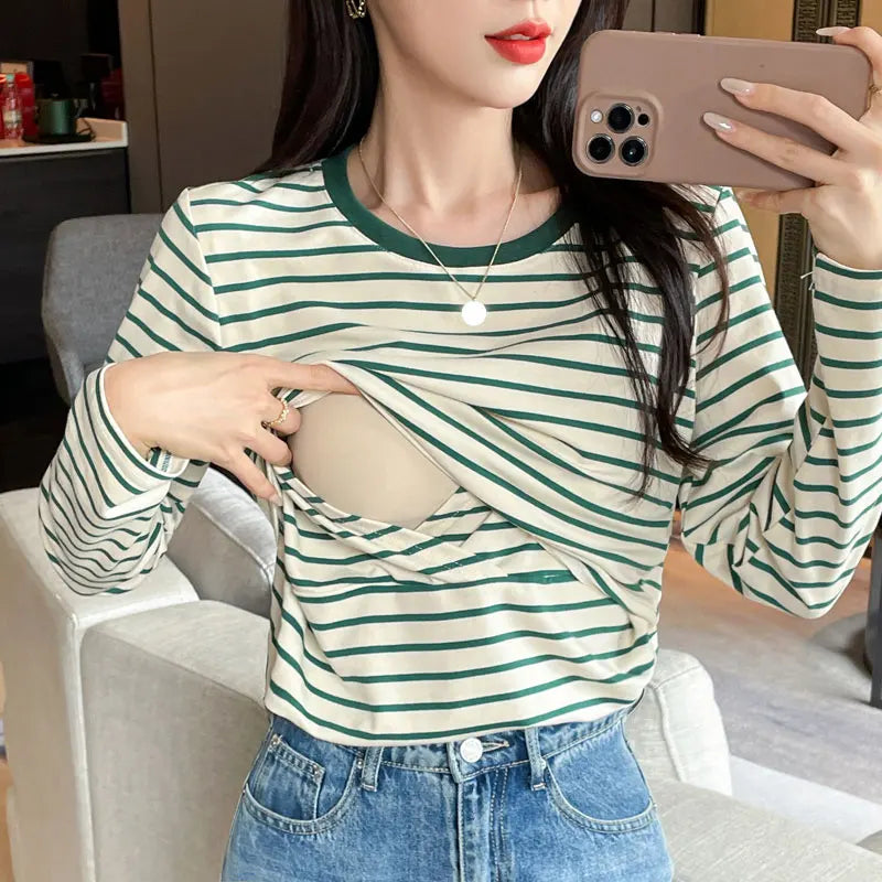 Cotton Striped Nursing Tee