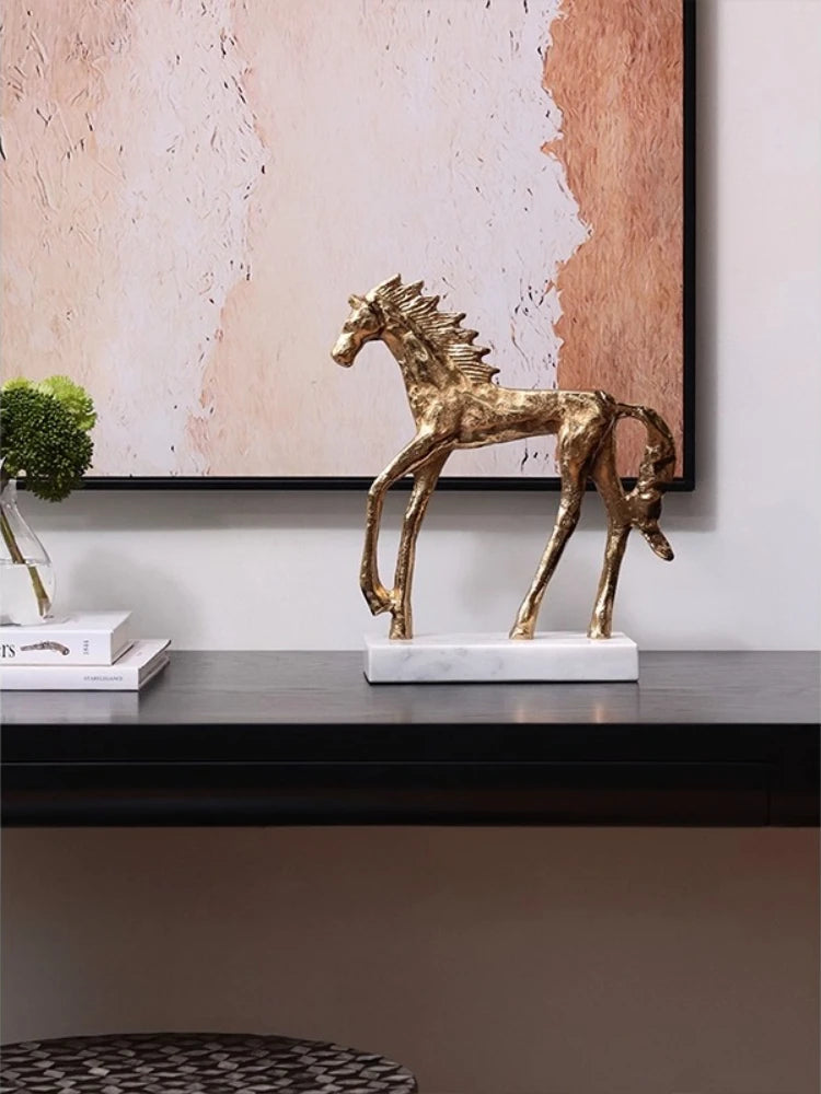 The Dash - Mid-Century Golden Horse Sculpture on Marble Base