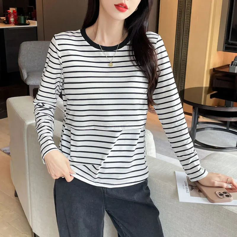 Cotton Striped Nursing Tee