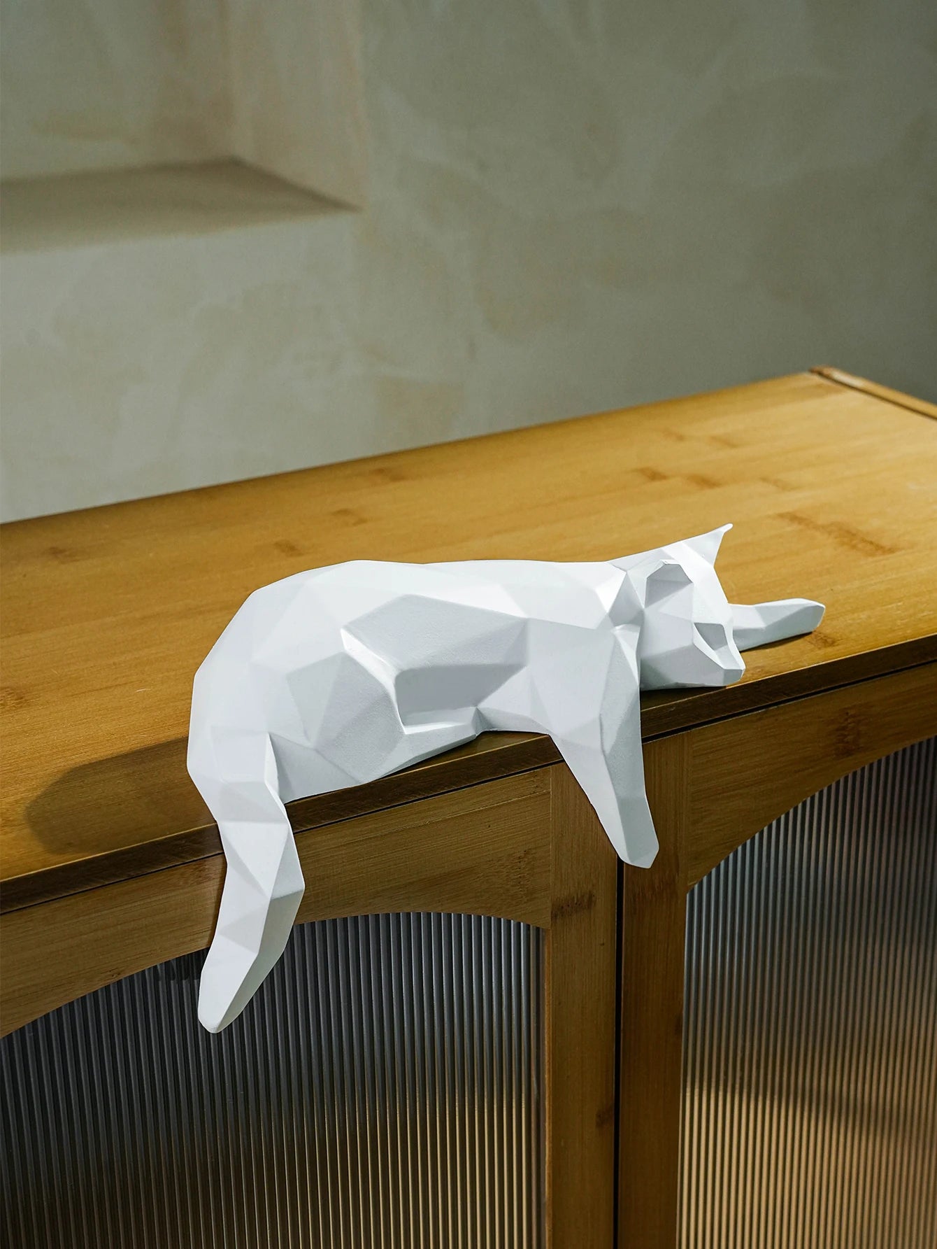 Felidae - Geometric Cat Sculpture in Modern Resin