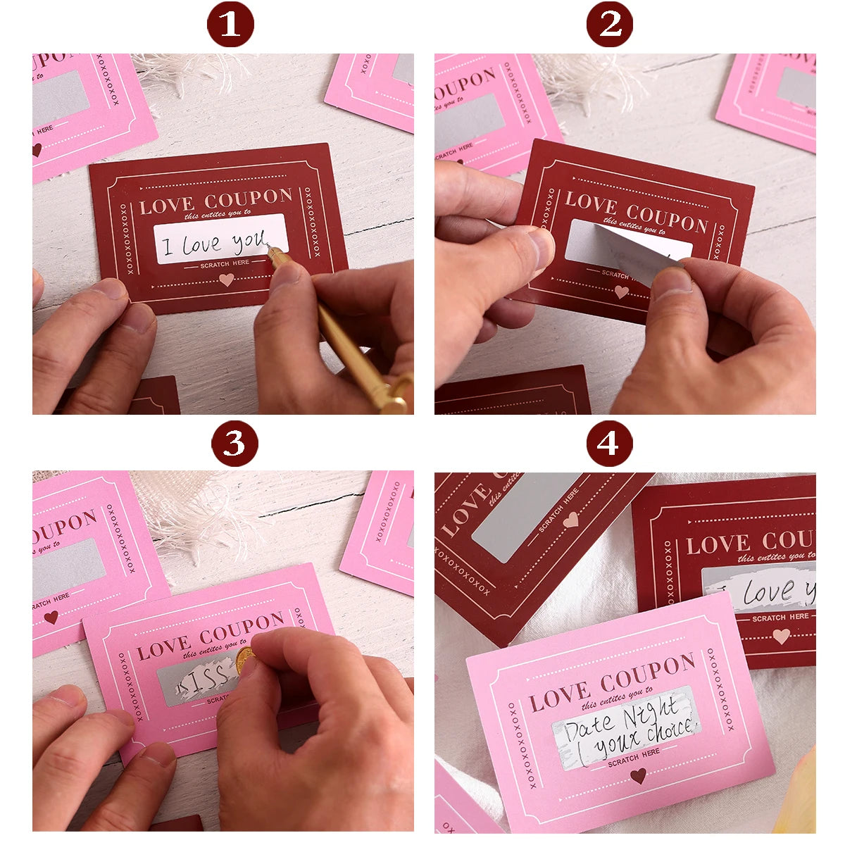 Scratch-to-Reveal Liebesgutscheine – 10-teiliges DIY-Set