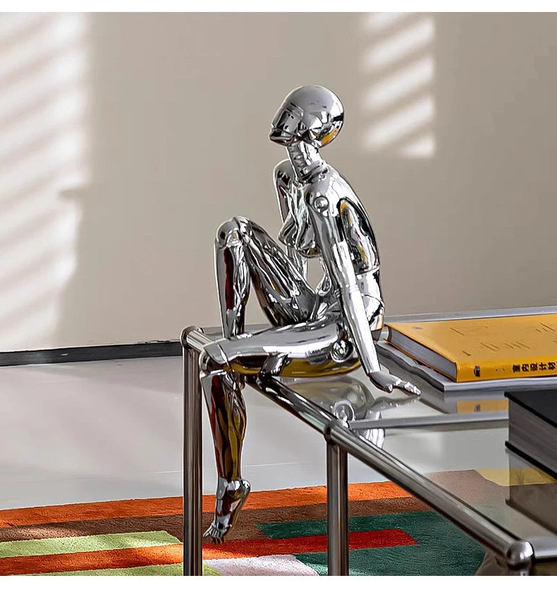 CHROME REVERIE | Seated Figure Sculpture
