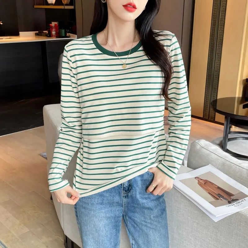 Cotton Striped Nursing Tee