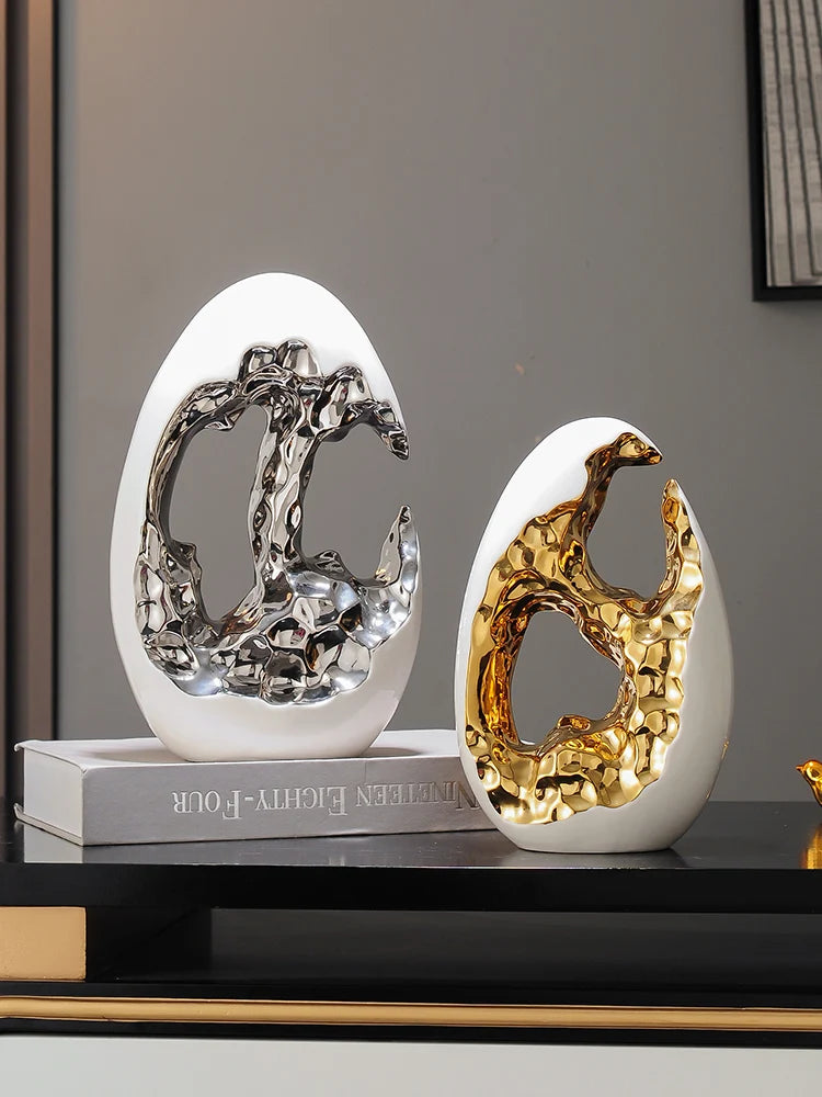 Egg Sculpture – Abstract Metallic Statement Piece