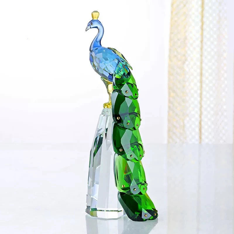 FACETED CRYSTAL PEACOCK SCULPTURE