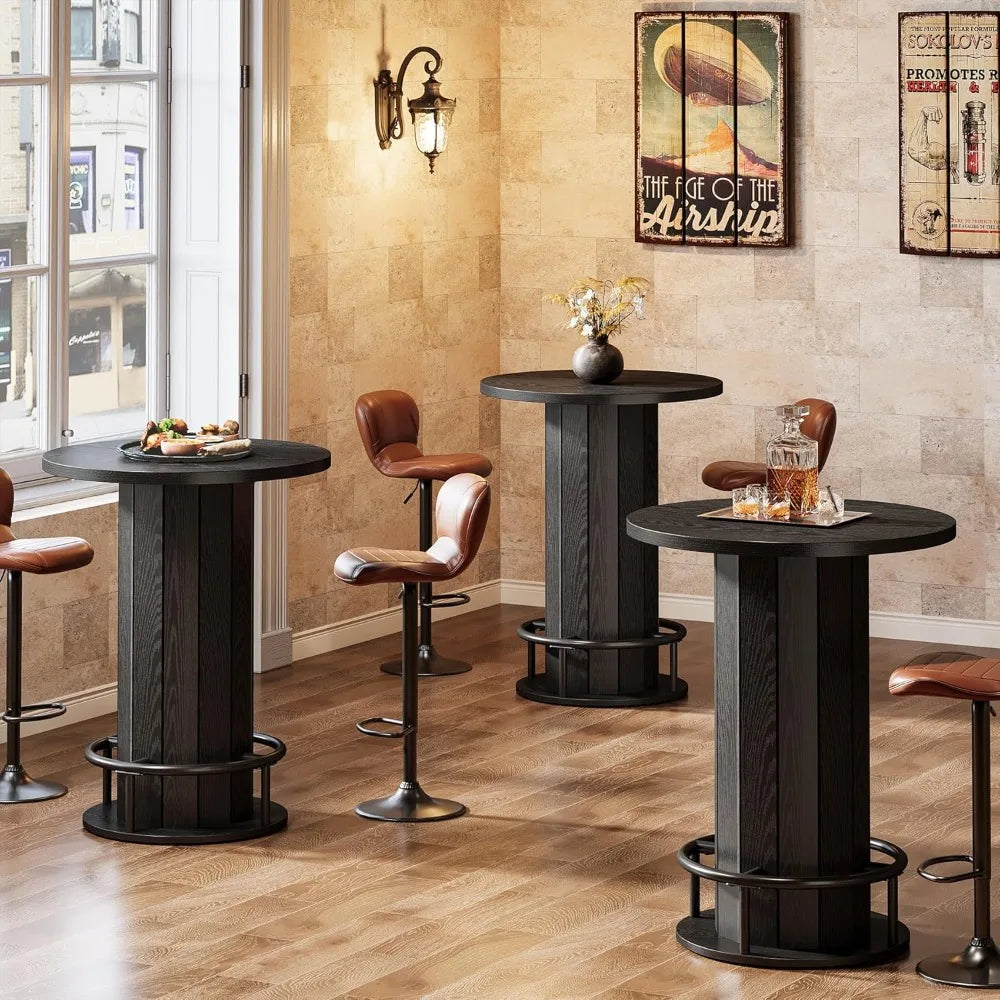 The Tavern - Round Bar Height Table with Fence Base and Footrest