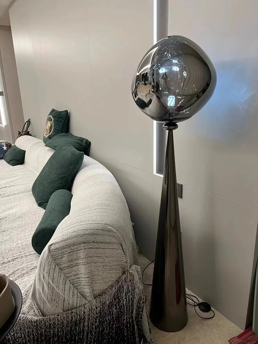 The Vulcan - Organic Form Floor Lamp with Smoke Gray Shade