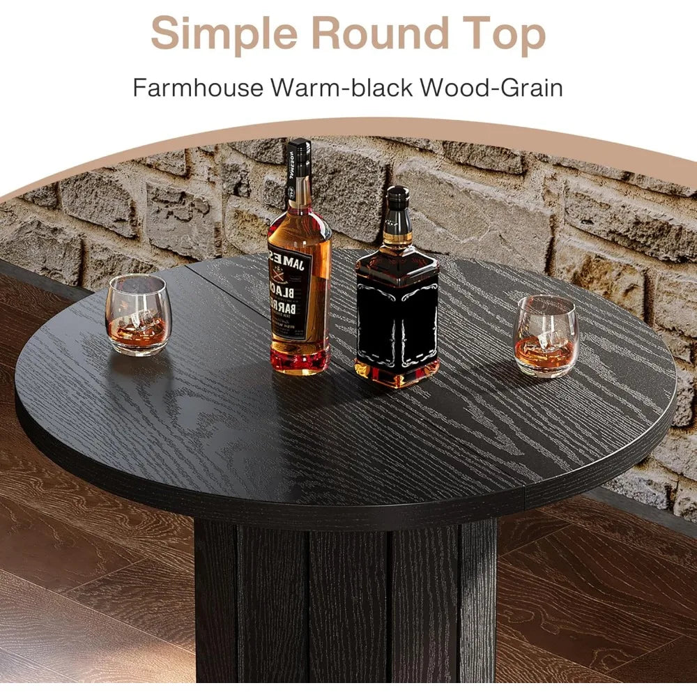 The Tavern - Round Bar Height Table with Fence Base and Footrest