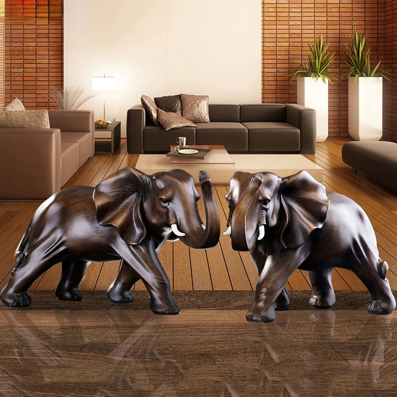The Majestic Presence - Elephant Sculpture in Wood-Grain Resin