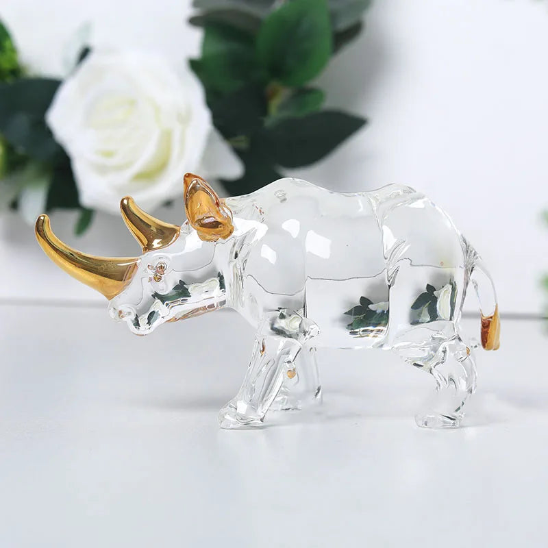 The Resilience - Crystal Rhinoceros with Gold-Accented Horn