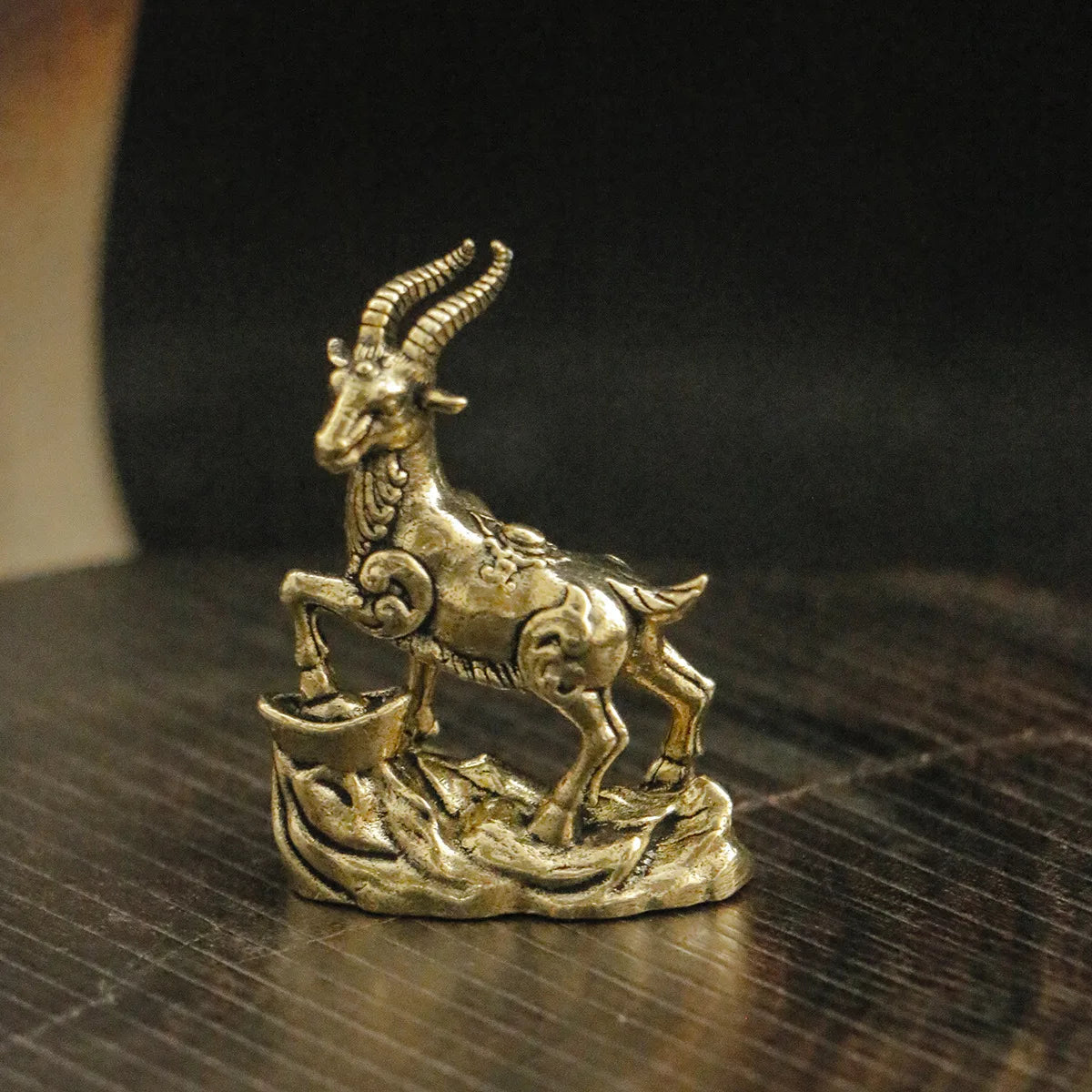 Miniature Brass Goat Sculpture