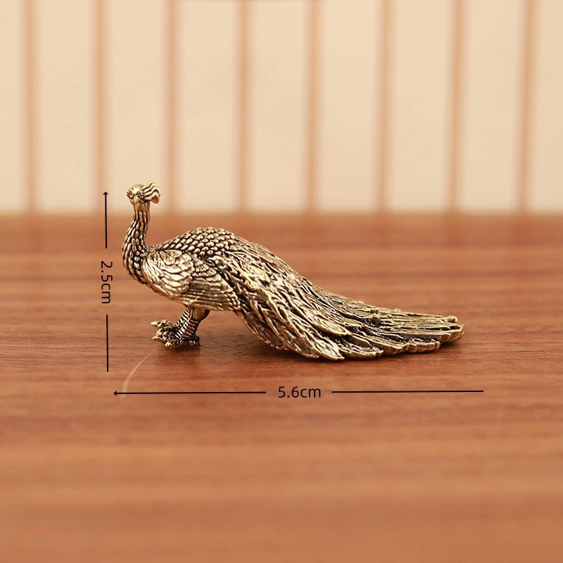 Miniature Brass Peacock Sculpture