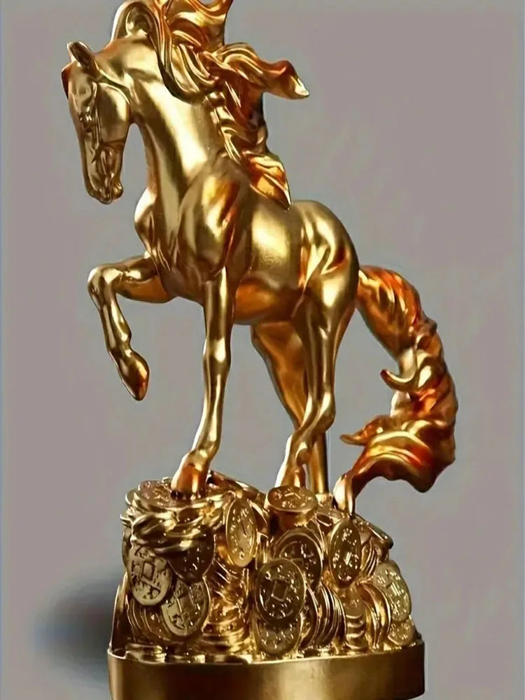GALLOPING HORSE WITH TREASURE COINS | 14-Inch Brass Feng Shui Sculpture