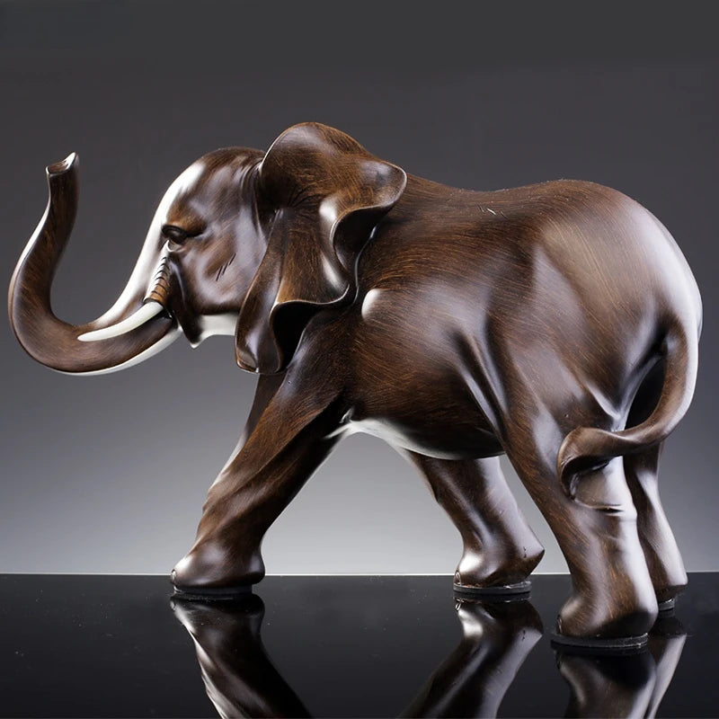 The Majestic Presence - Elephant Sculpture in Wood-Grain Resin