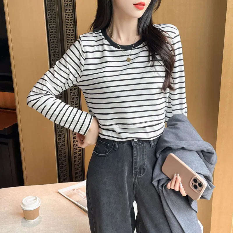 Cotton Striped Nursing Tee