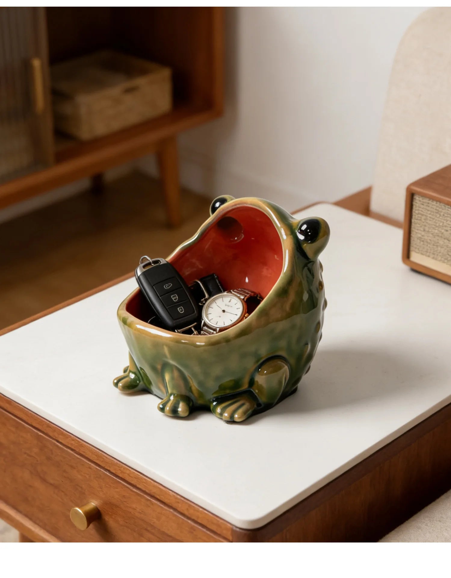 Enameled Ceramic Frog Storage Bowl