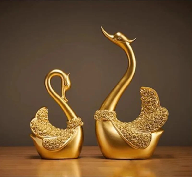 The Grace Pair - Geometric Swan Sculpture Set in Modern Resin