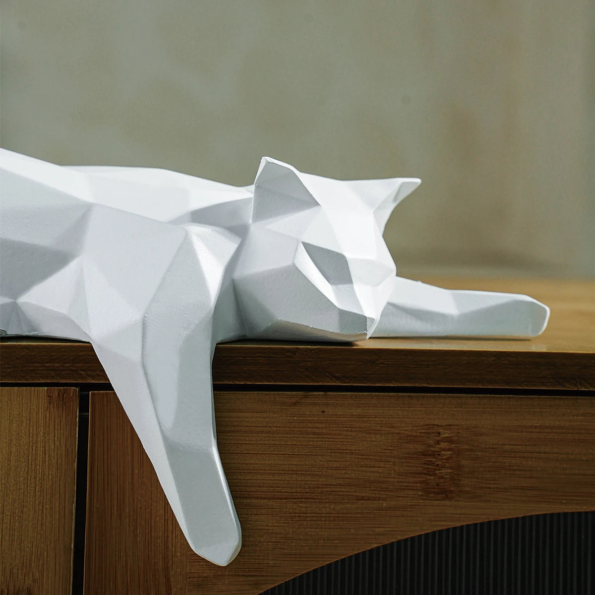 Felidae - Geometric Cat Sculpture in Modern Resin
