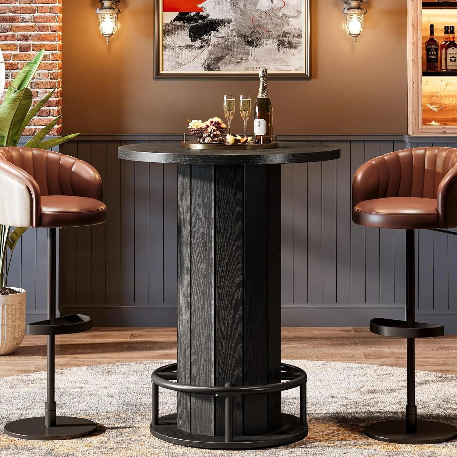 The Tavern - Round Bar Height Table with Fence Base and Footrest