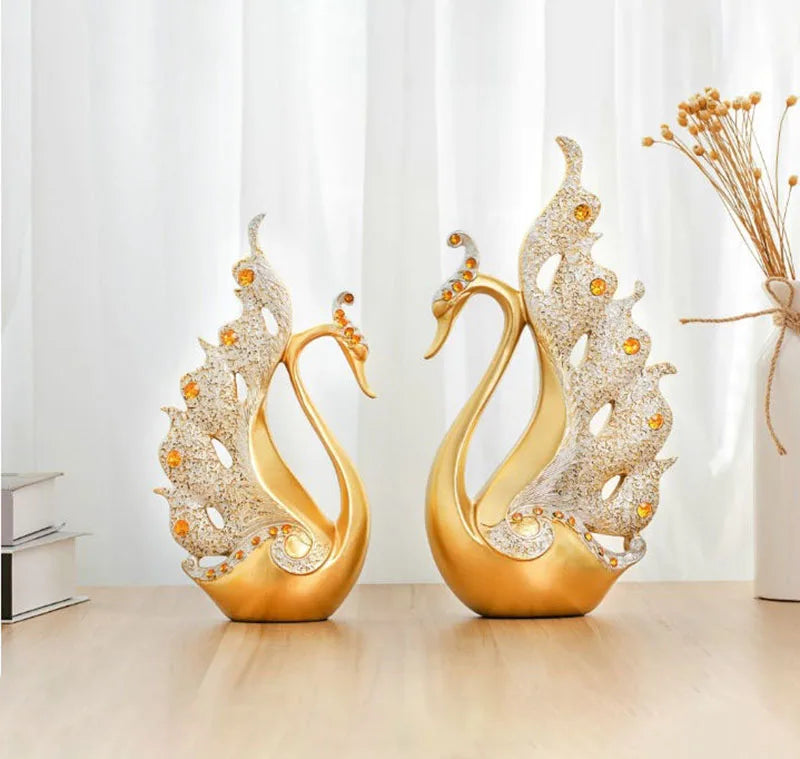 The Grace Pair - Geometric Swan Sculpture Set in Modern Resin