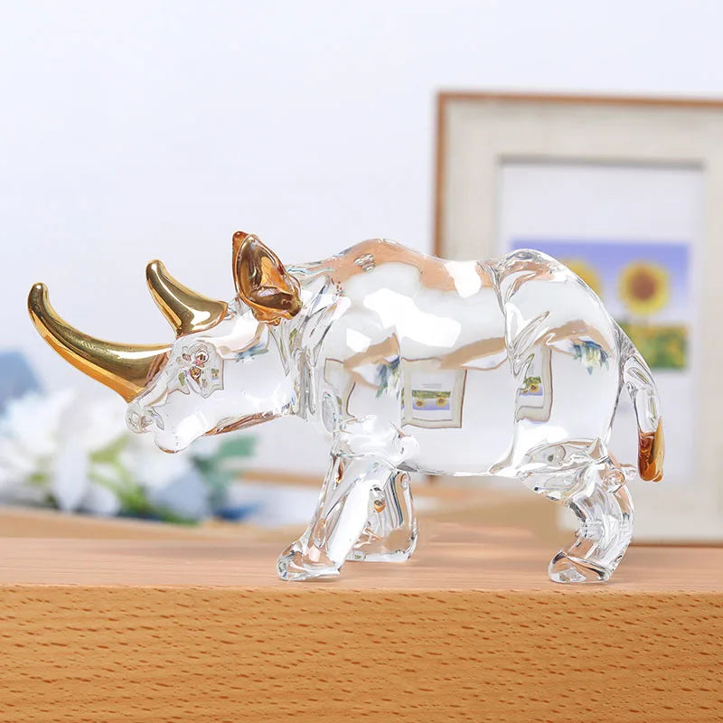 The Resilience - Crystal Rhinoceros with Gold-Accented Horn