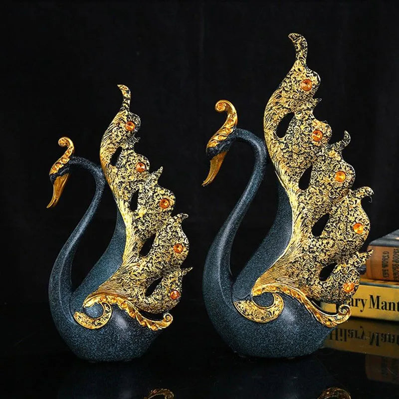 The Grace Pair - Geometric Swan Sculpture Set in Modern Resin