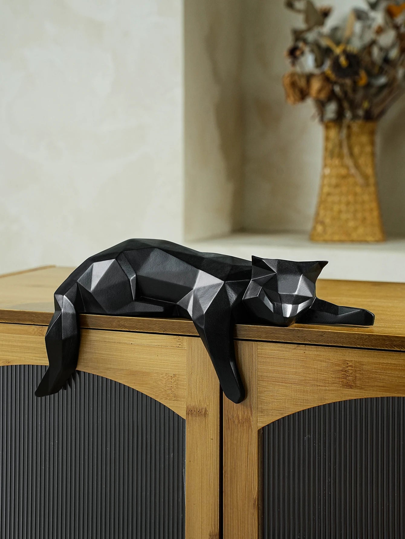 Felidae - Geometric Cat Sculpture in Modern Resin