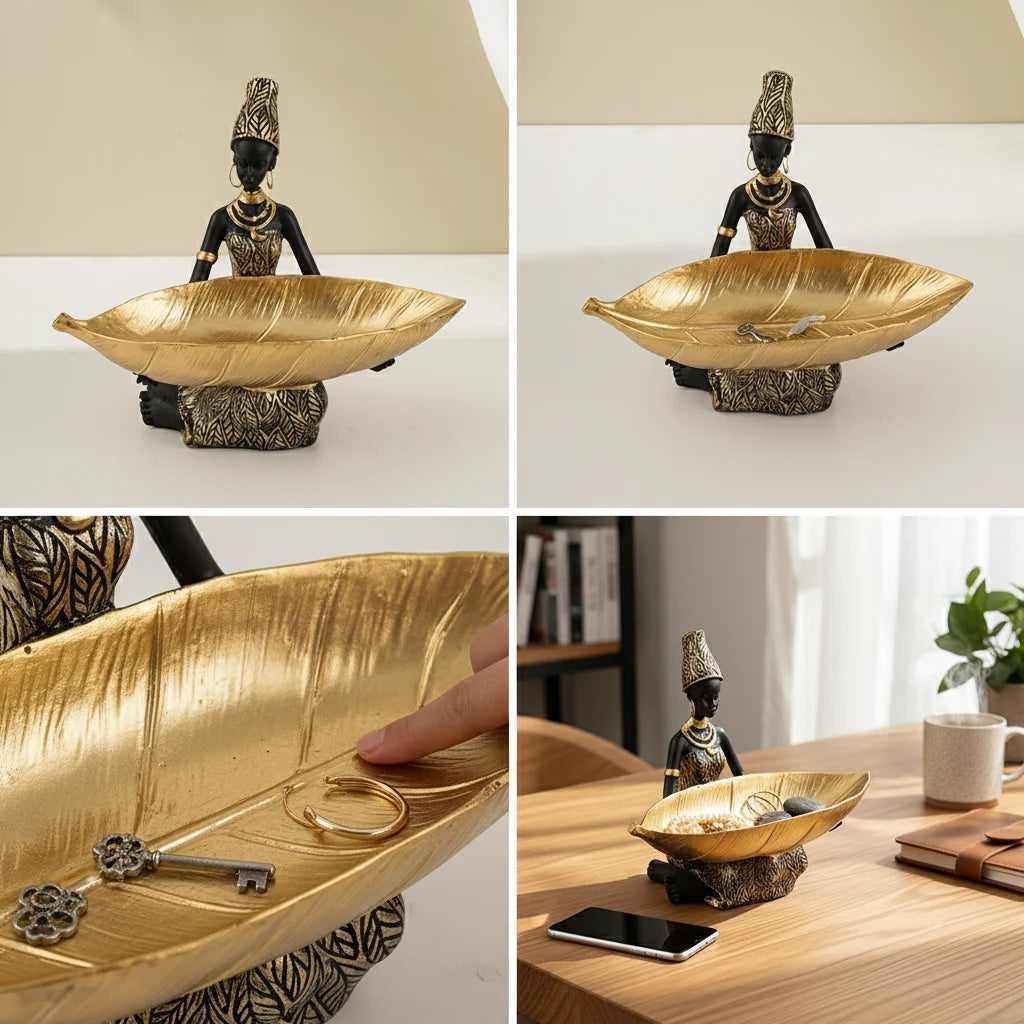 African Seated Figure Tray Sculpture