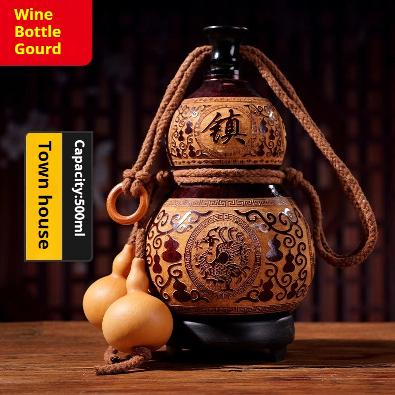 Hand-Carved Natural Gourd Wine Flask