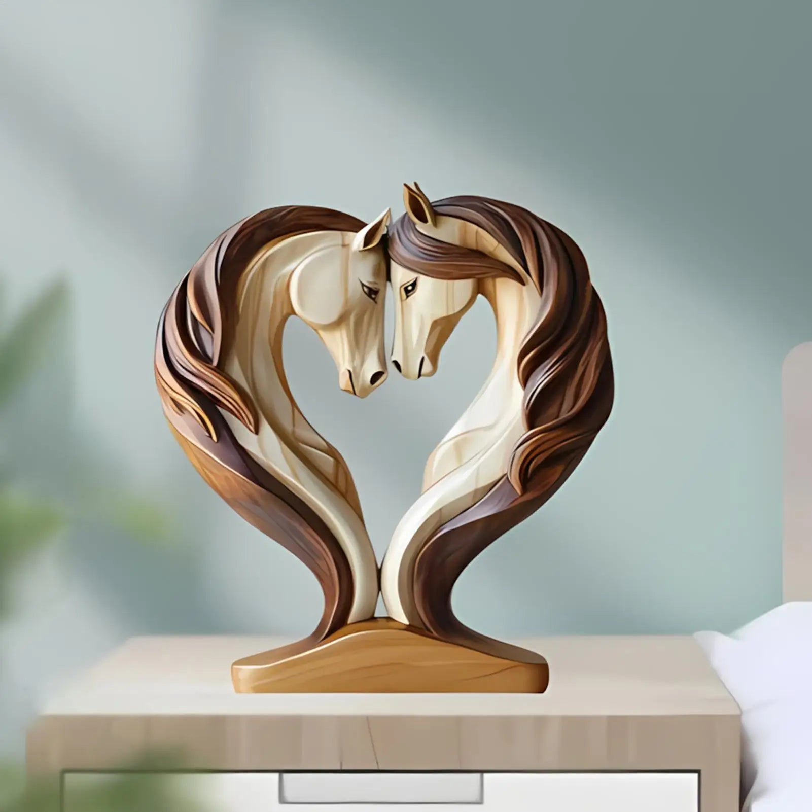 The Embrace - Two Horse Silhouette in Natural Wood