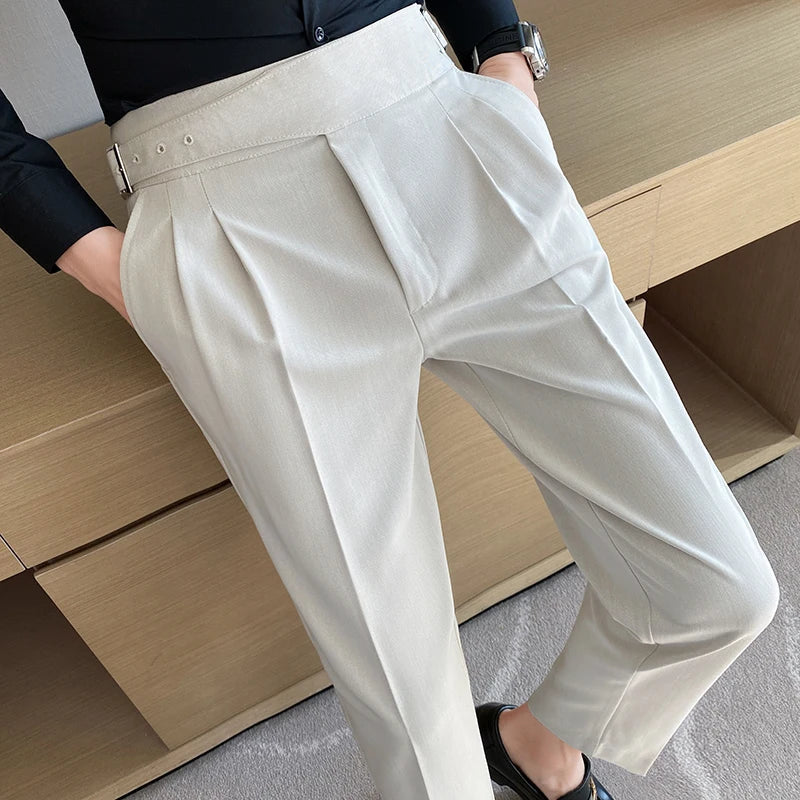Savile Row Pantalons pleits cun alta vita