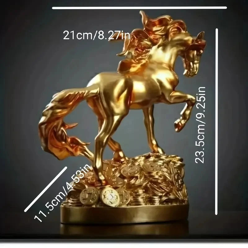 GALLOPING HORSE WITH TREASURE COINS | 14-Inch Brass Feng Shui Sculpture
