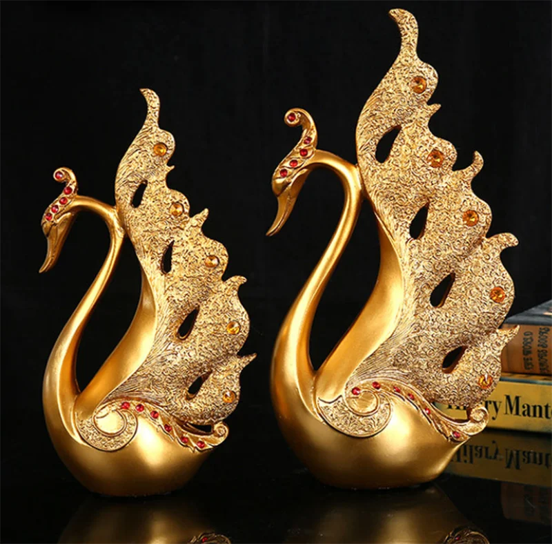 The Grace Pair - Geometric Swan Sculpture Set in Modern Resin