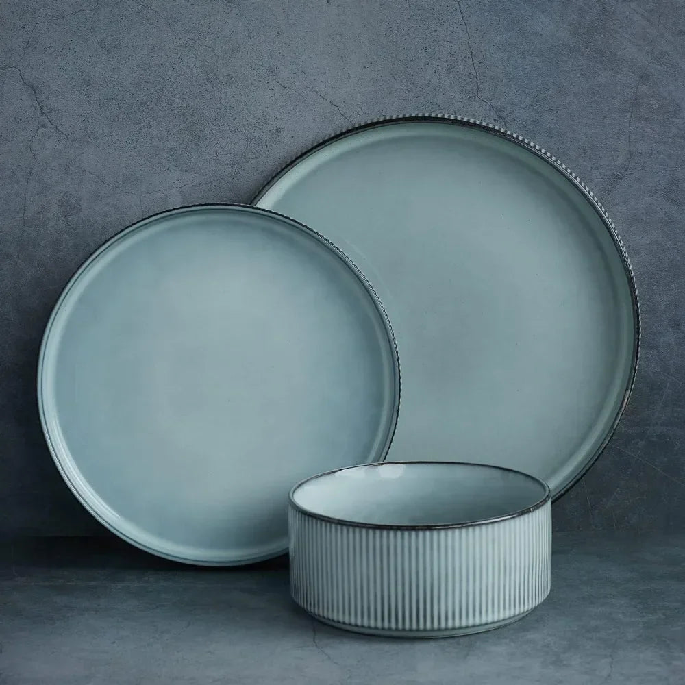 Ribbed Stoneware Dinnerware Set for Four