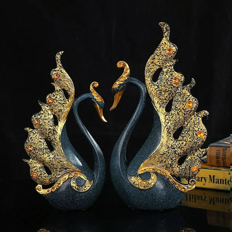 The Grace Pair - Geometric Swan Sculpture Set in Modern Resin