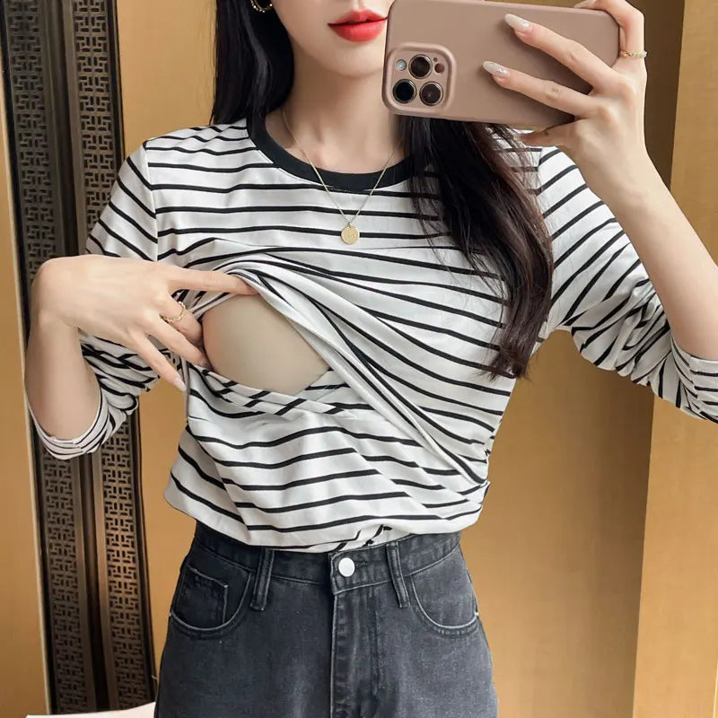 Cotton Striped Nursing Tee