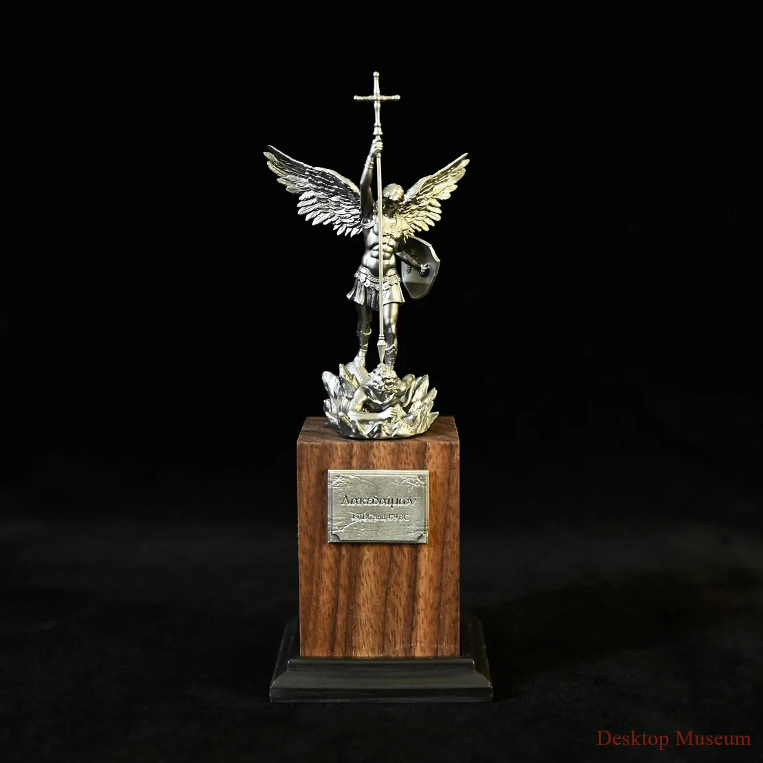 Saint Michael Warrior Figure on Walnut Pedestal