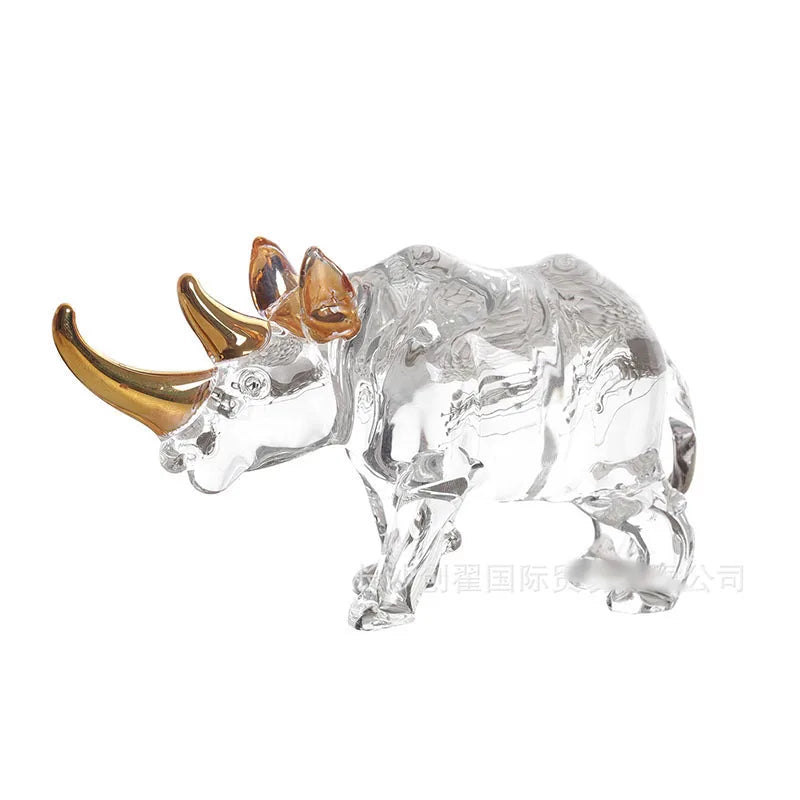 The Resilience - Crystal Rhinoceros with Gold-Accented Horn