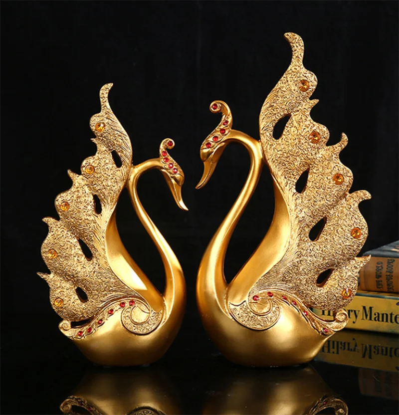 The Grace Pair - Geometric Swan Sculpture Set in Modern Resin