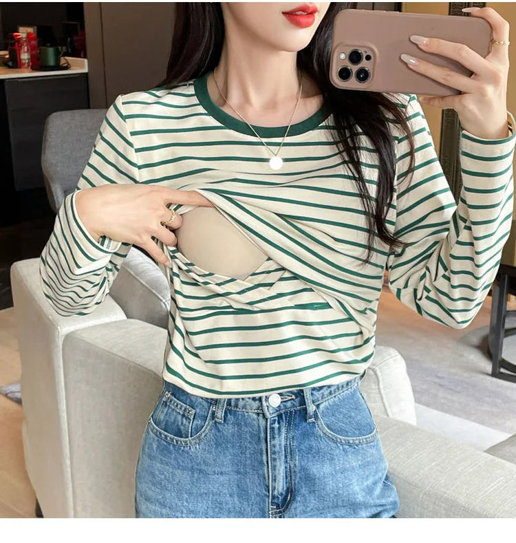 Cotton Striped Nursing Tee