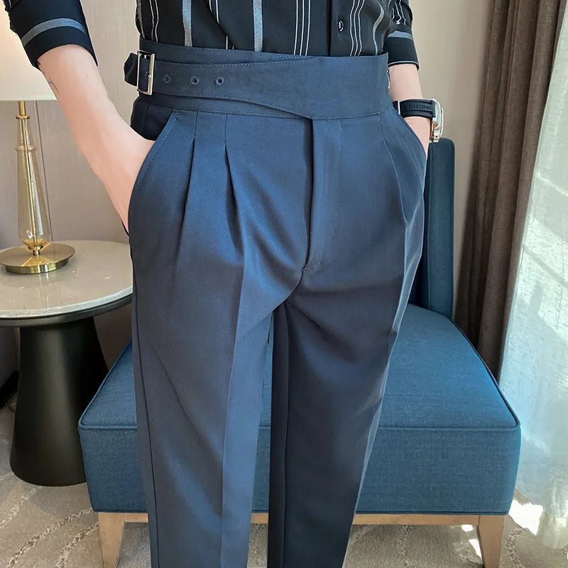 Savile Row Pantalons pleits cun alta vita