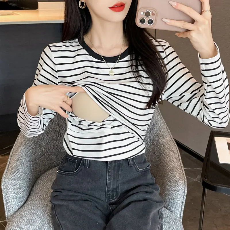Cotton Striped Nursing Tee