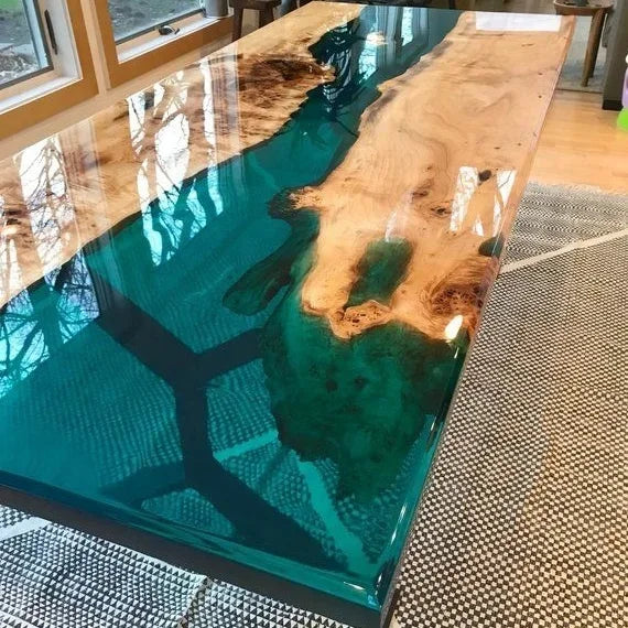 Live-Edge Walnut Epoxy River Dining Table