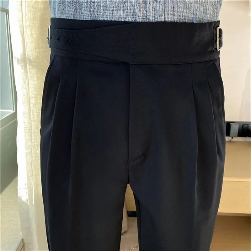 Savile Row Pantalons pleits cun alta vita