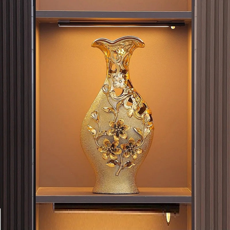 VASE WITH RAISED GOLD FLOWERS | 15-Inch Baroque Relief Sculpture