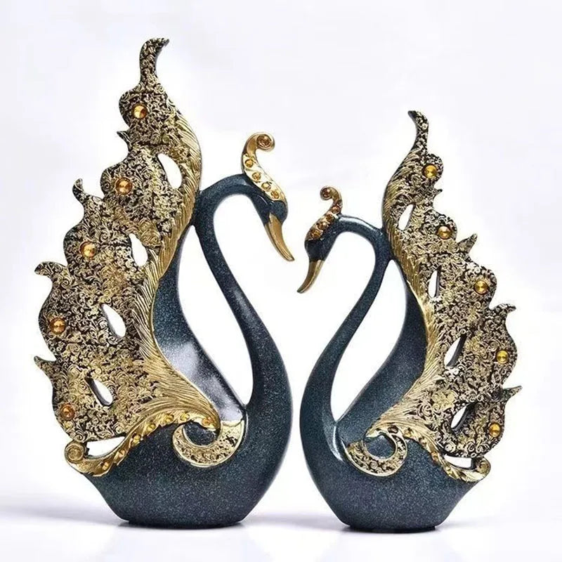 The Grace Pair - Geometric Swan Sculpture Set in Modern Resin
